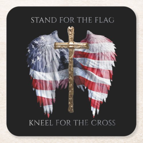 Stand For The Flag Kneel For The Cross US Flag Square Paper Coaster