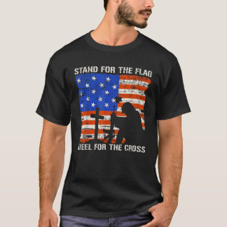 Stand for the flag Kneel for the cross Veteran T-Shirt