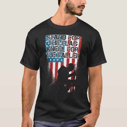 Stand For The Flag Kneel For The Fallen Retro Amer T_Shirt