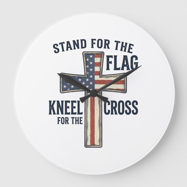 Stand for the Flag Patriotic Cross Design_1 Large Clock (Front)