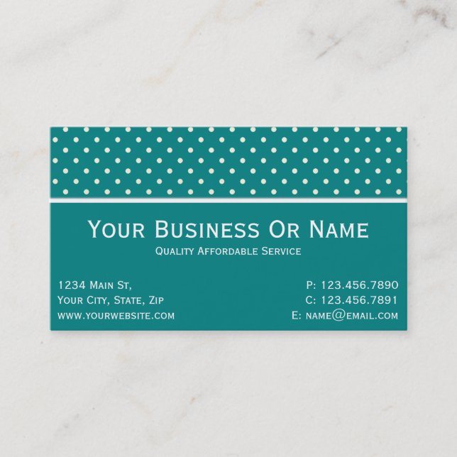 Stand Out with a Teal and White Polka Dots Business Card (Front)