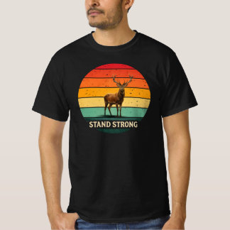 Stand Strong – Vintage Sunset Deer Wildlife Illust T-Shirt