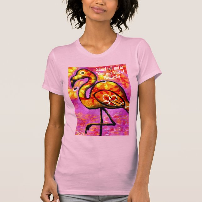 Stand Tall Flamingo Whimsical Pink Orange T-Shirt (Front)