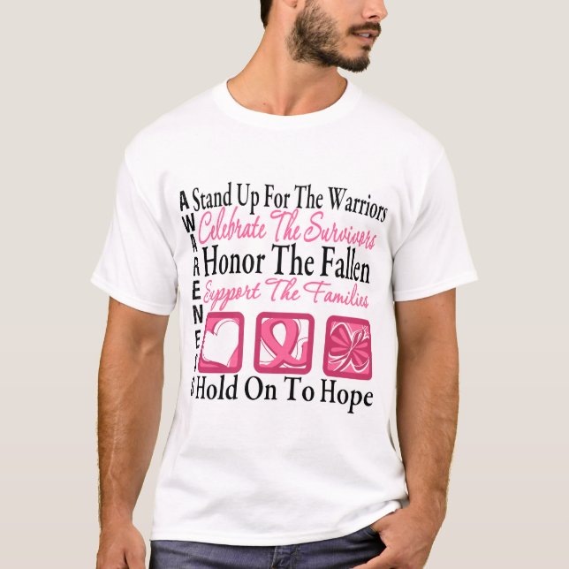 Stand Up Celebrate Honor Collage Breast Cancer T-Shirt (Front)