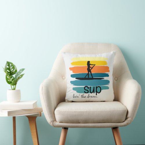 Stand Up Paddle Board Retro SUP Throw Pillow