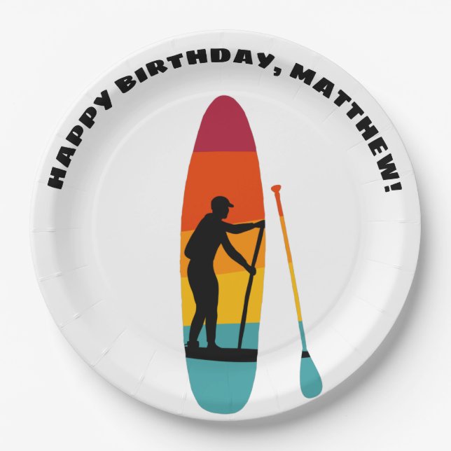 Stand Up Paddle Board SUP Personalized Paper Plates (Front)