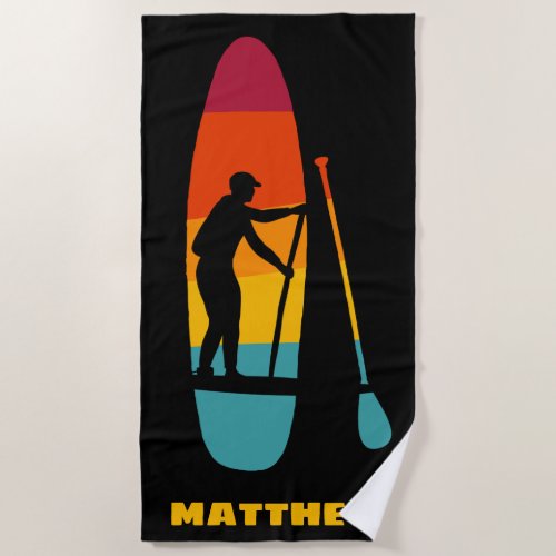 Stand Up Paddle Board SUP Sunset Personalized Beac Beach Towel