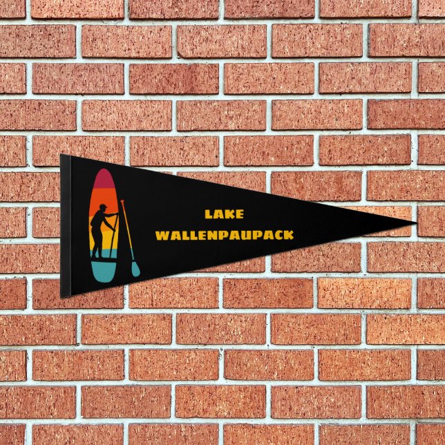 Stand Up Paddle Board SUP Sunset Personalized Pennant Flag (Front)