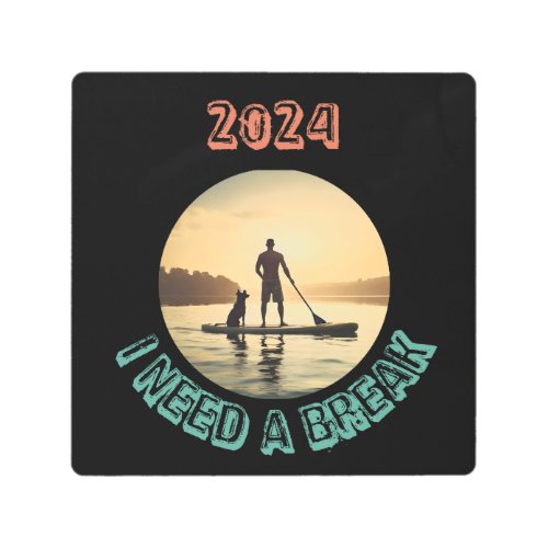 Stand up paddle board surfing with dog metal print
