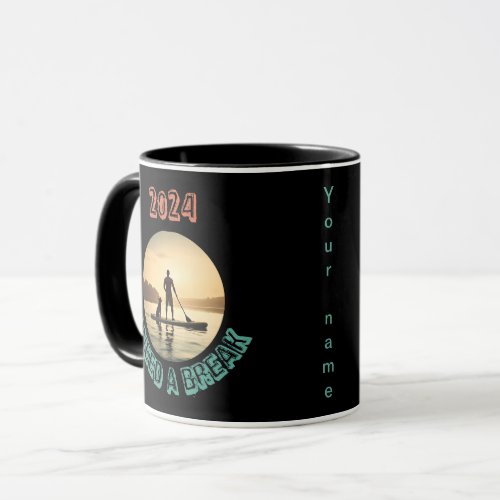 Stand up paddle board surfing with dog mug