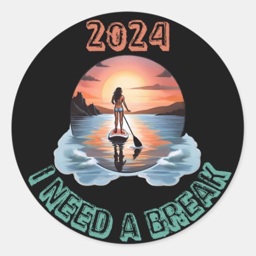 Stand Up Paddleboard Surfing Serenity Classic Round Sticker