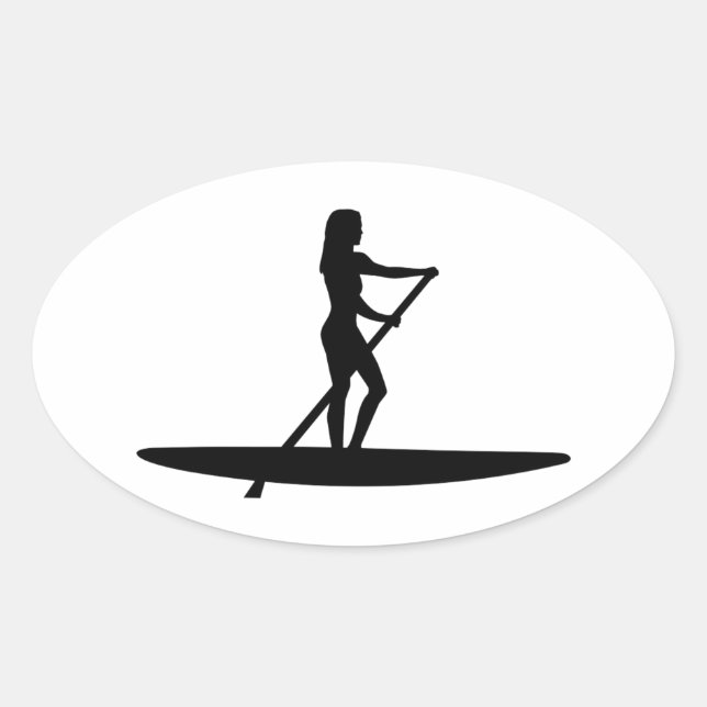 Stand up paddling girl oval sticker (Front)