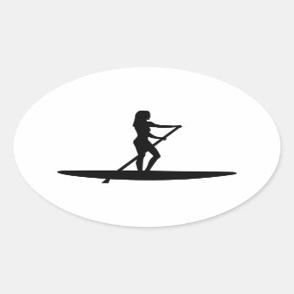 Stand up paddling girl oval sticker