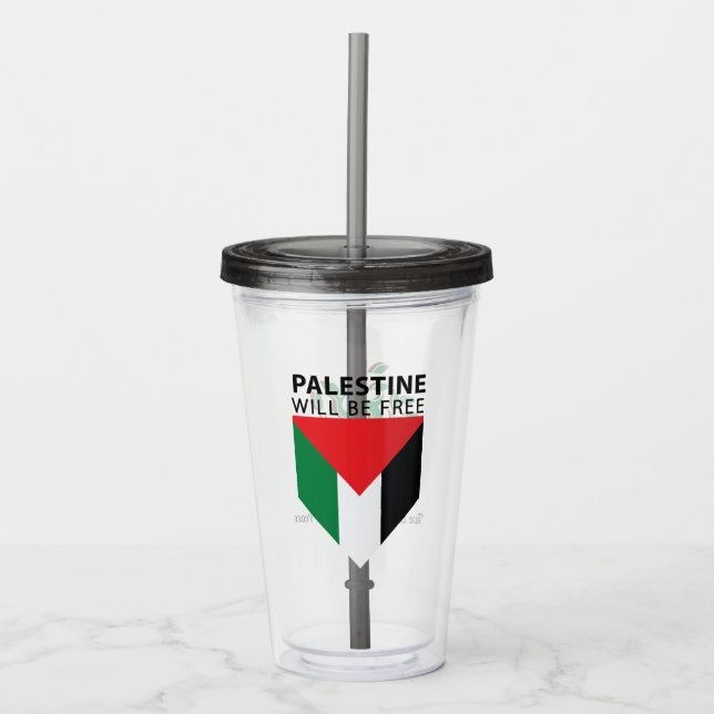 Stand With Palestine, Flag and Olive Tree Acrylic Tumbler (Front)