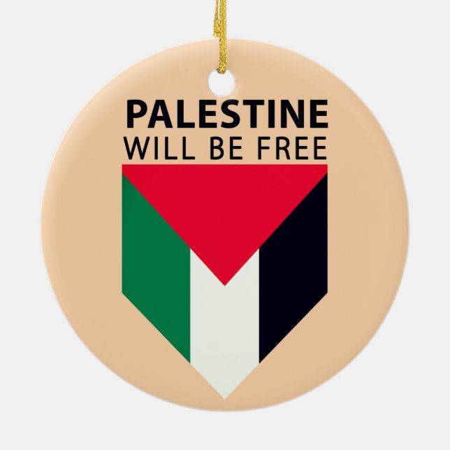 Stand With Palestine, Flag and Olive Tree Ceramic Ornament (Back)