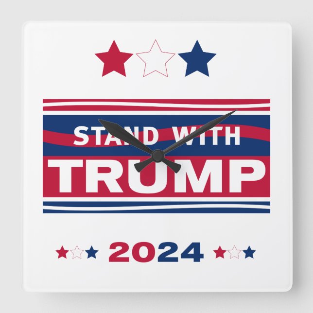 Stand with Trump~2024~MAGA Square Wall Clock (Front)