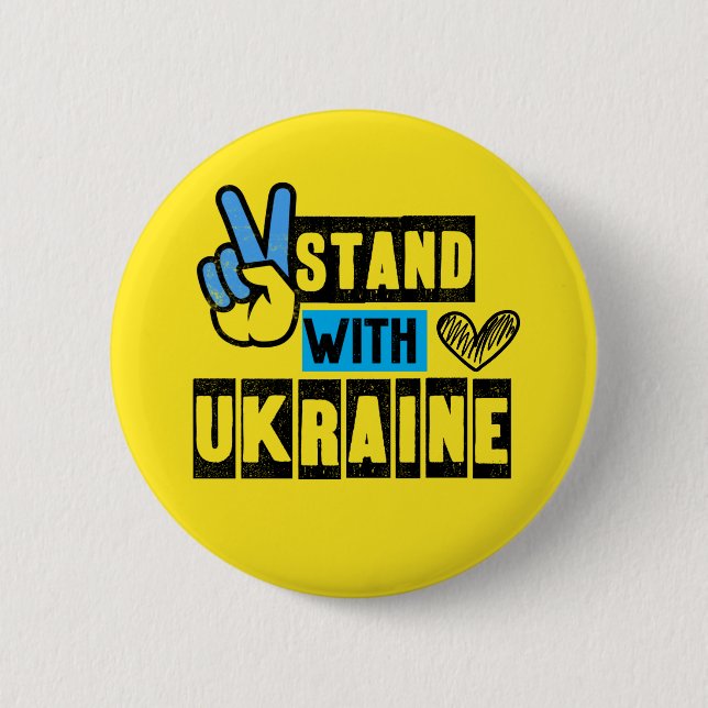 Stand with Ukraine Anti War Protest Ukrainian Flag Button (Front)