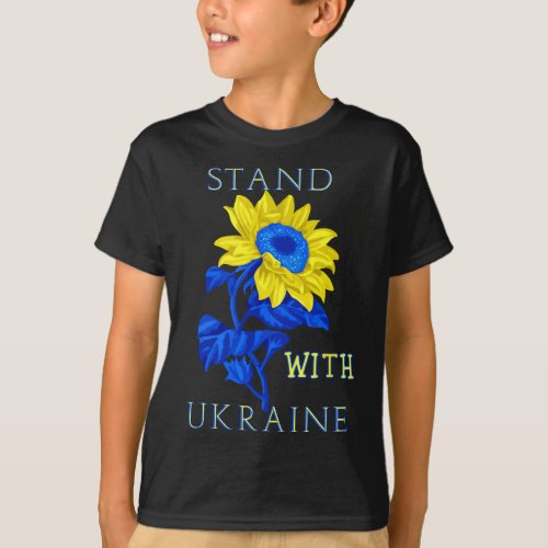 Stand with Ukraine blue and yellow sunflower T_Shirt