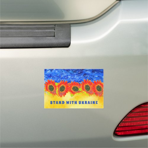 Stand with Ukraine Blue Yellow Sunflower  Car Magnet