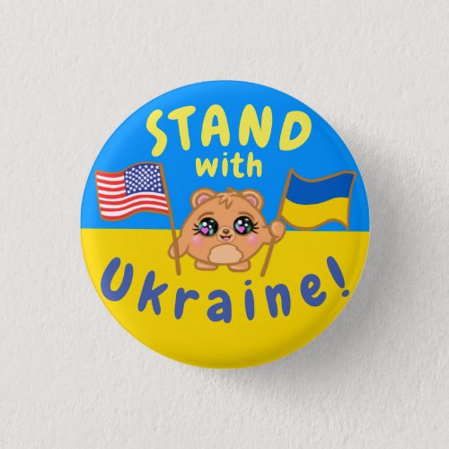 Stand With Ukraine Fundraising Kawaii Button Pin