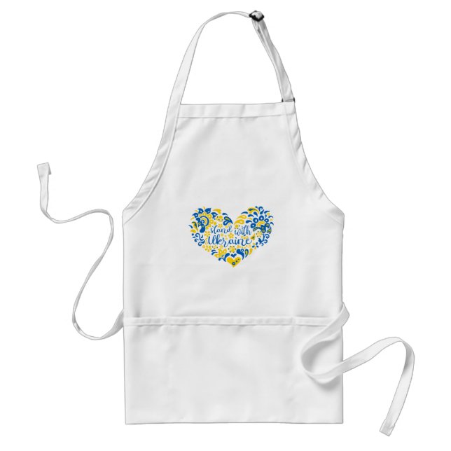 Stand with Ukraine lettering and heart Adult Apron (Front)
