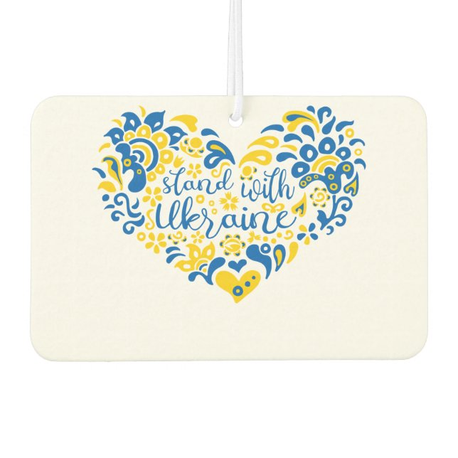 Stand with Ukraine lettering and heart  Air Freshener (Front)
