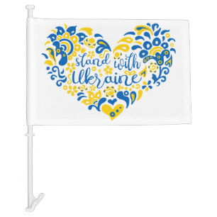 Stand with Ukraine lettering and heart Car Flag