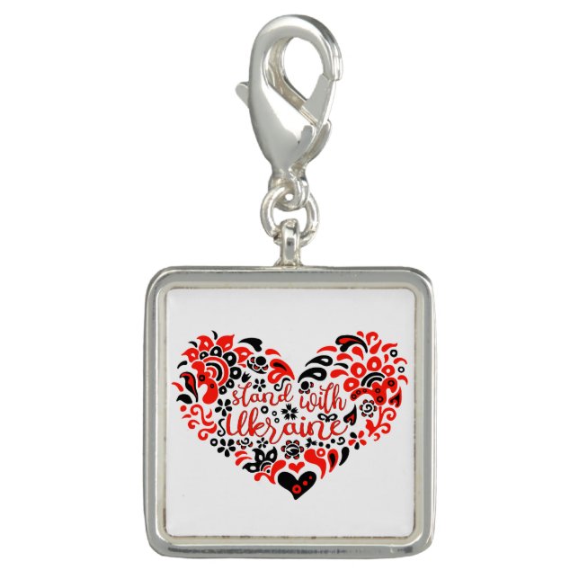 Stand with Ukraine lettering and heart Charm (Front)