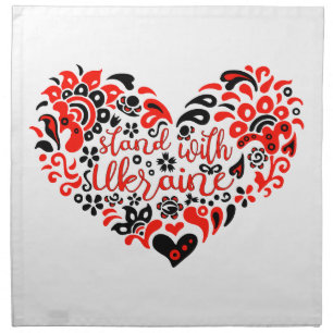 Stand with Ukraine lettering and heart Cloth Napkin