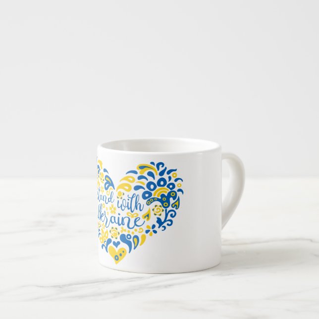 Stand with Ukraine lettering and heart Espresso Cup (Front Right)