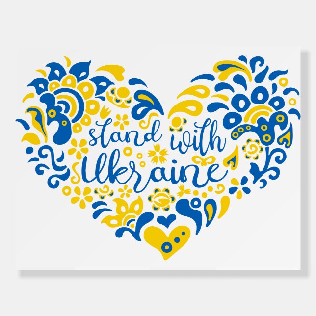 Stand with Ukraine lettering and heart Foam Board (Front)