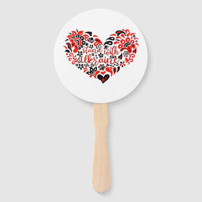 Stand with Ukraine lettering and heart Hand Fan (Front)