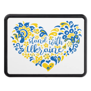Stand with Ukraine lettering and heart Hitch Cover