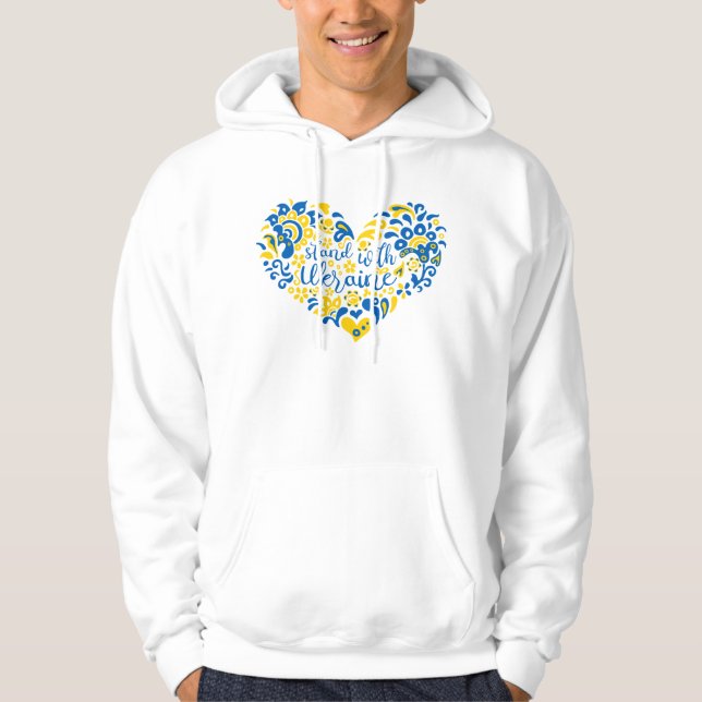 Stand with Ukraine lettering and heart Hoodie (Front)