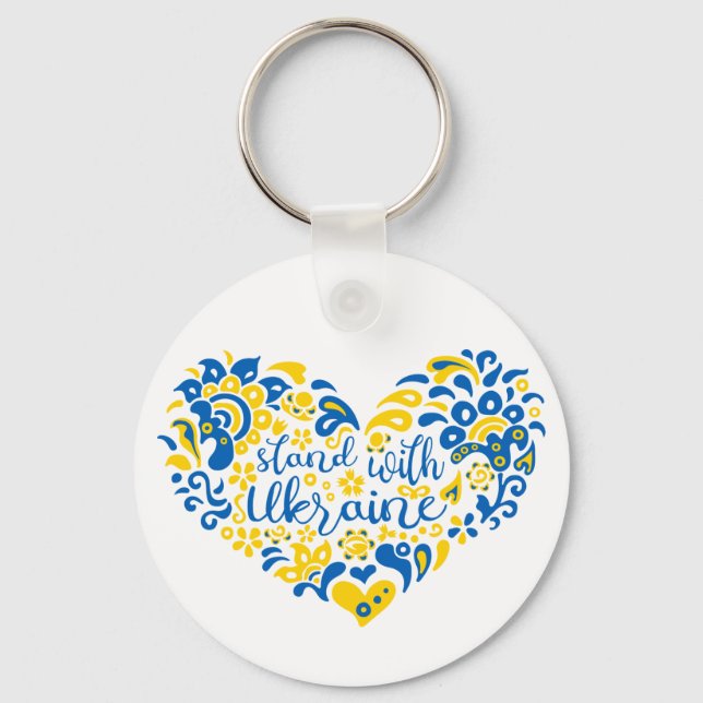 Stand with Ukraine lettering and heart Keychain (Front)