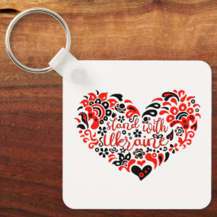 Stand with Ukraine lettering and heart Keychain
