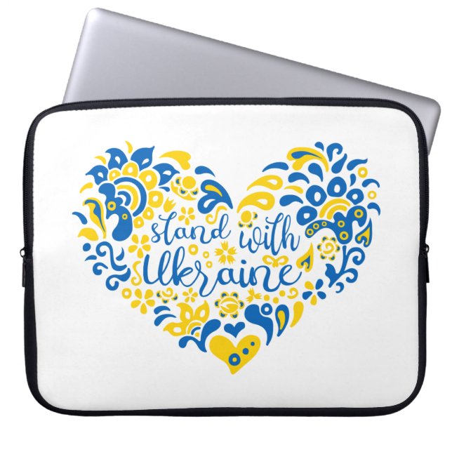 Stand with Ukraine lettering and heart Laptop Sleeve (Front)