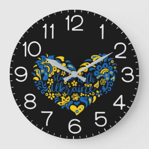 Stand with Ukraine lettering and heart Large Clock