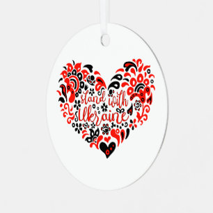 Stand with Ukraine lettering and heart Metal Ornament