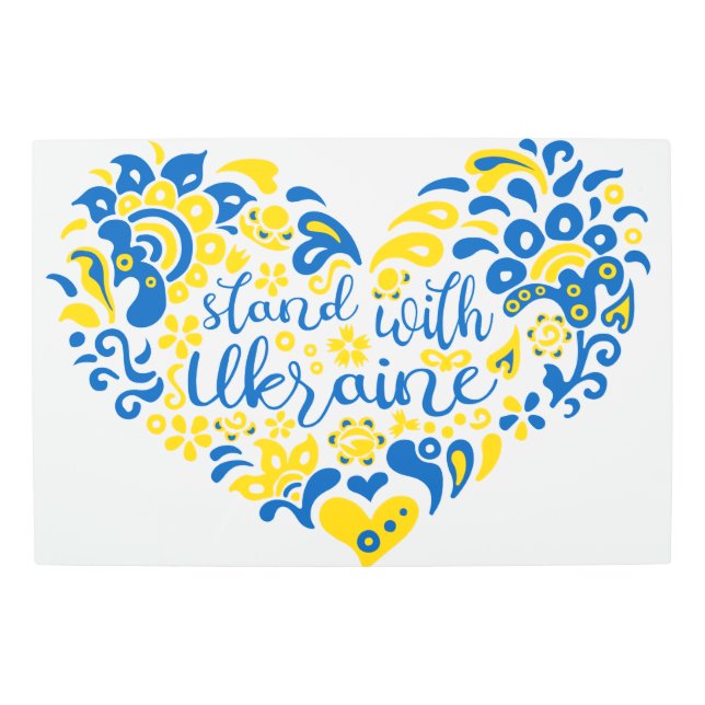 Stand with Ukraine lettering and heart Metal Print (Front)