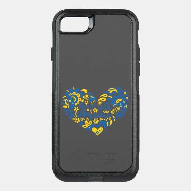 Stand with Ukraine lettering and heart Otterbox iPhone Case (Back)