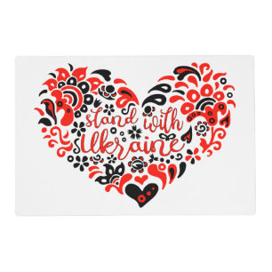 Stand with Ukraine lettering and heart Placemat