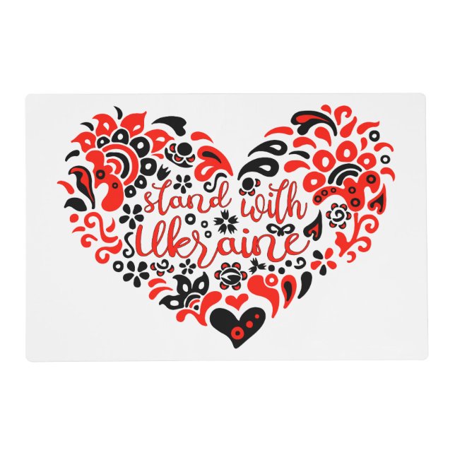 Stand with Ukraine lettering and heart Placemat (Front)