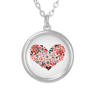 Stand with Ukraine lettering and heart Silver Plated Necklace