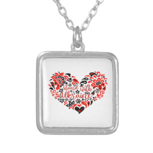 Stand with Ukraine lettering and heart Silver Plated Necklace
