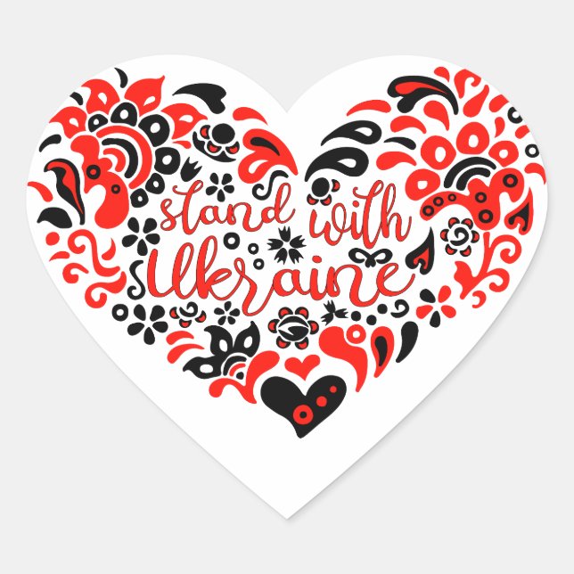 Stand with Ukraine lettering and heart Sticker (Front)