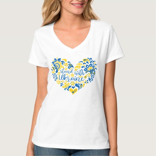 Stand with Ukraine lettering and heart T_Shirt