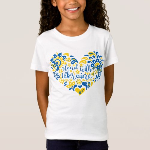 Stand with Ukraine lettering and heart T_Shirt