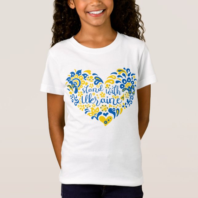 Stand with Ukraine lettering and heart T-Shirt (Front)