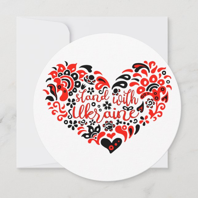 Stand with Ukraine lettering and heart Thank You Card (Front)